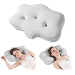 【免運費】枕頭 頸部不痛 低反彈枕 雙耳放鬆區域 可選低高 舒適人體工學立體結構 側睡 仰睡 透氣 可洗滌枕套 (灰色)