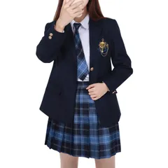 新品 [Moerstar] コスプレ 制服 ブレザー 女子高校生 jk 制服6点セット 女子高生 制服 スカート シャツ ネクタイ ボウタイ バッジ コスプレ 学生服 セーラー服 スクール 高校生制服 パーティ 入学式 卒業式 学園祭 文化祭 (ネイビー 二ボ
