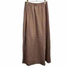 【新品】[印象N] LOWRYS FARM 薄手 ロングスカート フレア ひざあたりまで裏地付き 無地 ウエストゴム レーヨン×麻 F ダークブラウン レディース
