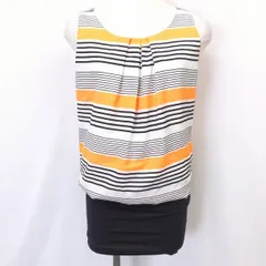 【新品】[印象N] M.deux エムドゥ ドッキングチュニック / カットソー / ノースリーブ レディース 38 ネオンオレンジ×オフホワイト×ネイビー 裾のカットソーはストレッチ有り裏地付きの作り ボーダー柄の生地はシフォン系の薄手生地のサムネイル