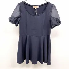 【新品】[印象N] MINIMUM MINIMUM ミニマムミニマム カットソーワンピース レディース M 杢ネイビー ストレッチ プルオーバー ファスナー無し 裏地無し Tシャツ生地 シースルーリボンスリーブ Uネック 半袖のサムネイル