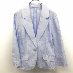 【新品】MISCH MASCH 薄手 テーラードジャケット 裏地無し ストライプ 7分袖 ポリ×綿など M (2) ネイビー×ホワイト 紺 レディース 女性