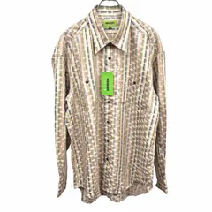 【新品】MISSONI CLUB シャツ ストライプ×ダイヤ柄 長袖 日本製 綿×ポリノジック LL XL 紫×茶系×緑×ベージュ×白×紺 メンズ