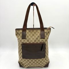 美品】グッチ トートバッグ ハンドバッグ ブラウン キャンバス GG柄