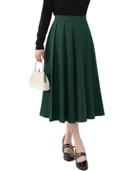フォーマル ウェストゴム オフィス 無地 Aライン 通勤 ロング ひざ丈 制服 プリーツスカート フレア カジュアル レディース スカート 大きいサイズ [ドレステル]