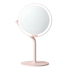 【送料無料】AMIRO LEDミラー 6.5インチ 化粧ミラー 5倍拡大鏡付き 化粧鏡 95%自然光再現 均一な光り 5段階明るさ調節 メモリ機能 180°回転可能 タッチ式 Type-C充電ケーブル 収納用フック ピンク