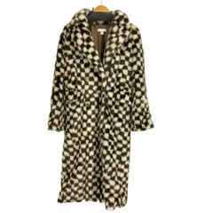 トップショップ TOPSHOP チェックフェイクファーロングコート レディース UK：6 のサムネイル