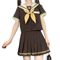 新品 [Mrinoyume] セーラー服 JK制服 コスプレ 長袖 コスチューム 女子高生 高校生 黒 紺色 ミニスカート 本格制服 歳桜 ピンク 灰色 (XS ブラウン 半袖)のサムネイル