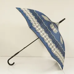 傘 ANNA SUI アナスイ パゴダ傘 USED品 クローバー チェック ブルー系 ブランド 個性的 58cm S3426のサムネイル