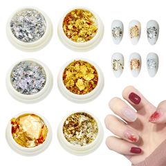 Nail Hologram 6-Color Set: Nail Powder, Gold Foil, Silver Foil, Opal Powder, Nail Glitter, Shimmer, Ultra-Thin, for Gel Nails, Resin Inclusion, Nail Sequins, Sparkling, Nail Art, Decorative Parts, Handmade (6-Color Set)