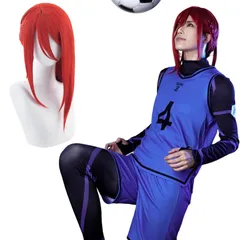 新品 [NOKIJP] ブルーロック コスプレ 千切 豹馬 コスプレ衣装 ウィッグ付き 千切豹馬 サッカー ユニフォーム トレーニングウェア チームZ ちぎりひょうま 伍号棟 一次選考 背番4番 ブルーロックランク292（千切豹馬 伍号棟ブルーVer ウィッグ
