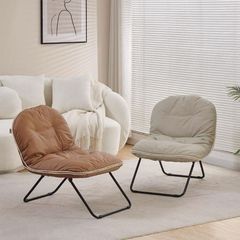 chair-03097ブラックフレームパテッドラウンジチェア 白 1人掛けソファ