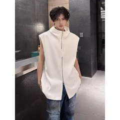 メンズ ヴィンテージ風 ワークベスト 多ポケット ジップアップ ルーズフィット 軽量 レイヤード カジュアル アウトドア