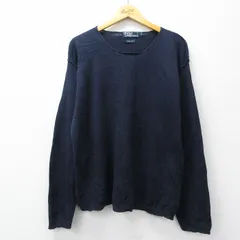 L/古着 ラルフローレン 長袖 ブランド セーター メンズ 90年代 90s 無地 リネン クルーネック 紺【spe】 26mar11