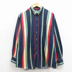 XL/古着 長袖 シャツ メンズ 00年代 00s 大きいサイズ コットン ボタンダウン 紺他 ストライプ 26mar11