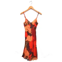 セオリー Theory シルク キャミワンピース フレア ロング 花柄 サイドジップ 0 オレンジ /NT22