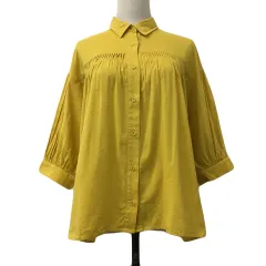ビームスハート BEAMS HEART シャツ ブラウス スタンダード カジュアル 無地 七分袖 黄 イエロー