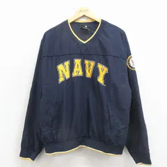 L/古着 長袖 ジャケット メンズ ミリタリー ネイビー NAVY 刺繍 紺 26mar11