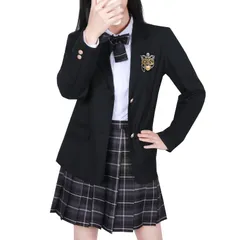 新品 [Joyesplay] コスプレ 制服 ブレザー 女子高生 スクール ブレザー ネイビー/ブラック 6点セット jk 女子高校生 制服 コスプレ スカート シャツ リボン ネクタイ バッジ フォーマル 学校行事 パーティー 学園祭 卒業式 入学式 (ブラ