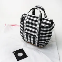 美品 2022SS エバゴス ebagos ラウンドかご袋 ショルダーバッグ＼ギンガム ブラック  紅籐 キャンバス 2way トート【2400014892147】のサムネイル