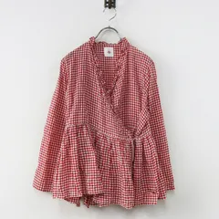 25SS メゾンドソイル maison de soil ハンドウーブンコットンシルクギンガムチェックフリルカシュクールシャツ 2＼レッド【2400014902761】