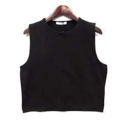 未使用品 ザラ ZARA コットン クロップド トップス ストレッチ ノースリーブ カットソー ブラック 黒 M 2335/353/800
