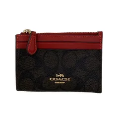 COACH(コーチ) コインケース ミニ スキニー ID ケース・シグネチャー キャンバス ダークブラウン×黒×レッド レザー