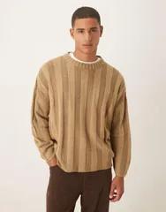 エイソス メンズ アウター ニット・セーター セーター ニット ASOS DESIGN super oversized knit rib sweater BEIGE ベージュのサムネイル