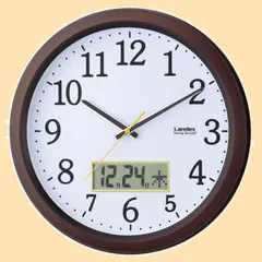 ディアタイム アナログ 32.5cm 日付 ダークブラウン 曜日表示 静音 掛け時計 連続秒針 ランデックス(Landex) YW9142DBR