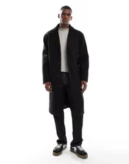 エイソス メンズ アウター コート ウール ASOS DESIGN wool look relaxed longline coat Black ブラック