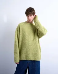 トップマン メンズ アウター ニット・セーター リラックスフィット セーター Topman relaxed fit boucle sweater GREEN グリーンのサムネイル