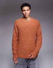 エイソス メンズ アウター ニット・セーター クルーネック ASOS DESIGN relaxed knit crew neck sweater in rust ラストのサムネイル