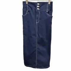 【新品】WORKS デニム タイトスカート ロング 強めのストレッチ 無地 ウエストシャーリング ウエストゴム 綿など L 青 レディース