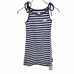 【新品】X-girl first stage カットソー チュニック ボーダー 肩紐 綿100% 6T(120cm) ネイビー 紺×アイボリー キッズ ジュニア