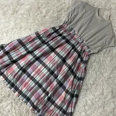 branshes キッズ 切り替えワンピース グレー 150 チェック柄 可愛い