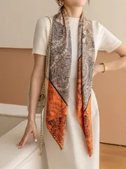 アクセサリー レディース スカーフ 110cm 女性用プリントシルクスカーフ 大判スカーフ バンダナ調トップス スタイリッシュデザイン スカーフ バンダナ、ヘアバンド、ヘッドバンド、あなたのスタイルを引き立ててくれ