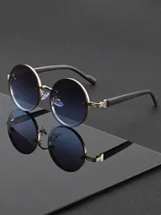 アクセサリー メンズ アイアクセサリー 1ペア ユニセックス ラウンド ブラックメタルメガネ、パンク ストリート ヴィンテージ スタイリッシュ アイウェア、ストリートスナップ、旅行、パーティー、デイリーコーデ、釣り