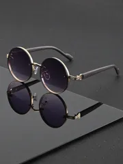 アクセサリー メンズ アイアクセサリー 1ペア ユニセックス ラウンド型ブラックメタルグラス、パンクストリートスタイルレトロエレガントファッションアイウエア、ストリートフォト、旅行、パーティー、デイリーアウトフィッ