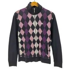 バーバリーブラックレーベル BURBERRY BLACK LABEL ホースロゴ 刺繍 アーガイル フルジップ ドライバーズ コットン ニット セーター メンズ  3