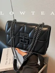 バッグ レディース ショルダーバッグ 1個 無地 PU素材 ショルダーバッグ、レディースファッション キルティング刺繍パターン スモールスクエアバッグ、メタルチェーンストラップ&ロック式クロージャー、ショッピング、