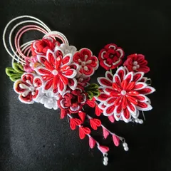 つまみ細工の髪飾りセット/赤系/成人式/結婚式/七五三/入学式