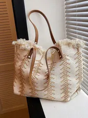 バッグ レディース トートバッグ ファッション大容量 文字とタッセルデコレーションキャンバストートバッグ、ミニマリストな通勤/ショッピングショルダーバッグ