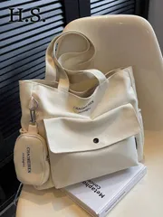 バッグ レディース トートバッグ 2点セット:ファッションキャンバスショルダーバッグ&コインケース 大容量 多ポケット カジュアルスタイル 日常使い レターデザイントートバッグ 大学生やストリートスタイルに適してい