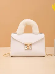 バッグ レディース ハンドルバッグ 秋冬 ファッショナブル ソフトフェイクファー チェーン ショルダーバッグ、ファジー素材 ハンドバッグ 日常のショッピングに