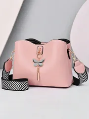 バッグ レディース ショルダーバッグ 無地 蝶 タッセル装飾 ショルダーバッグ ワイドストラップ ジッパー マグネットクロージャー 大容量 レディース ショルダーバッグ サマーファッション カジュアル レディースハ