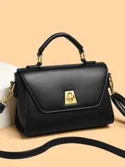 バッグ レディース ハンドルバッグ 新作 ファッション ソリッドカラー PU 防水素材 コントラストカラーデザイン ツイストロック開閉 ポータブル スクエア クロスボディバッグ ショッピング用