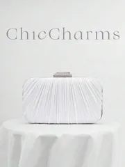 バッグ レディース ドレスバッグ プリーツサテンデザイン ボックス型 イブニングバッグ、バンケットバッグ、フォーマルドレスバッグ、ガラクタッチバッグ、チェーンストラップバッグ、ウェディングバッグ