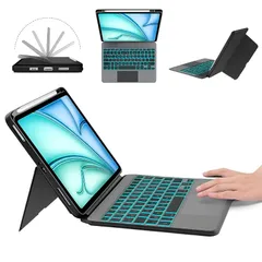 【新品】 【2026最新型】iPad Air 11(M2 2024/M3 2025)／iPad Air 第7/6/5/4世代／iPad Pro 11 第4/3/2/1世代対応 キーボード付きケース 縦向き・横向きスタンド 7色バックライト 高精度トラックパ 1