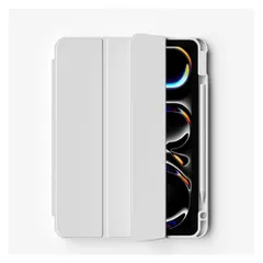 【新品】 フロントカバーが取り外し可能な、ApplePencil用スロット付背面クリアケース エアコート ライトグレー for iPad Air 11