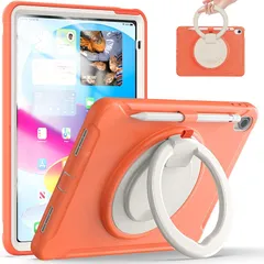 【新品】 iPad 用 ケース,iPad 11世代 対応（A16）11インチ 2025/10世代 10.9インチ 2022 ケース リング付き 衝撃吸収 軽い 頑丈 360°回転スタンド 多方向 ハンドル付 カバー 落下防止 キズ防止 キッズ,オレンジ 1